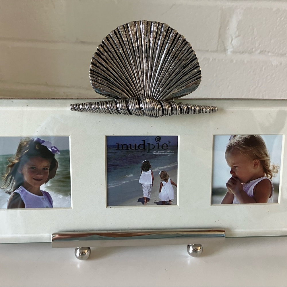 Mud Pie Silver Shell Triple Photo Frame with Coastal Accent (nwt) - Picture 2 of 4